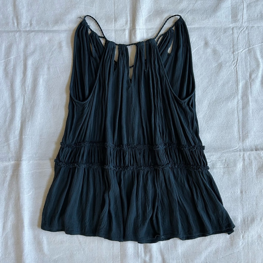 Jessica Simpson | Dark Blue Sleeveless Ruffle Tank with Adjustable String